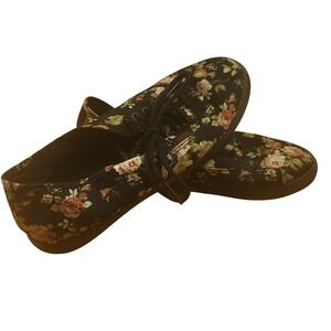 Vans Floral Print Lace Up‎ Sneakers Women US 8 Black Pink Roses Casual Shoes